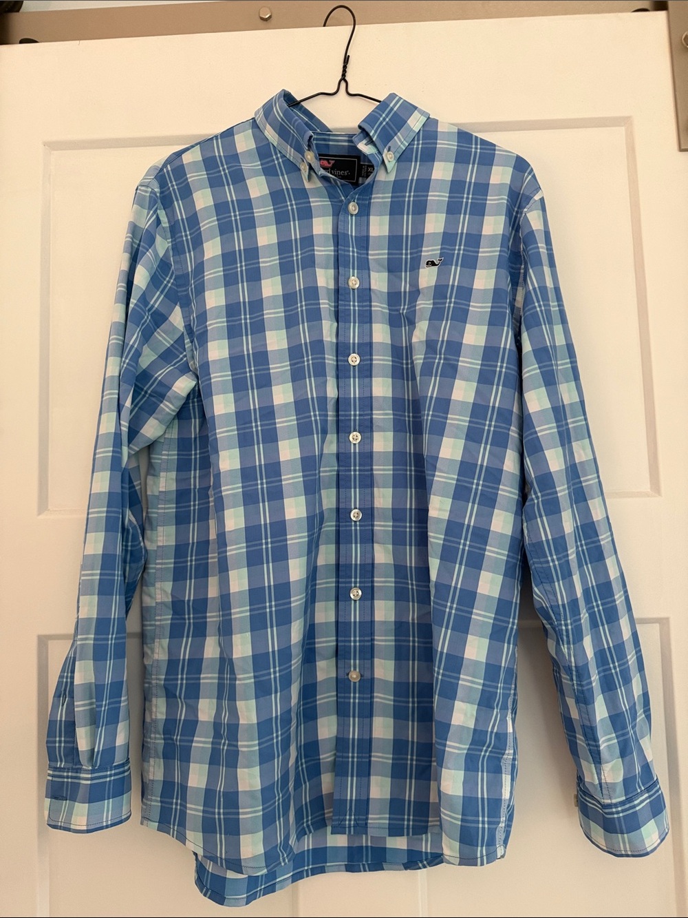 Vineyard Vines Light and Navy Blue Plaid Button-Down Shirt